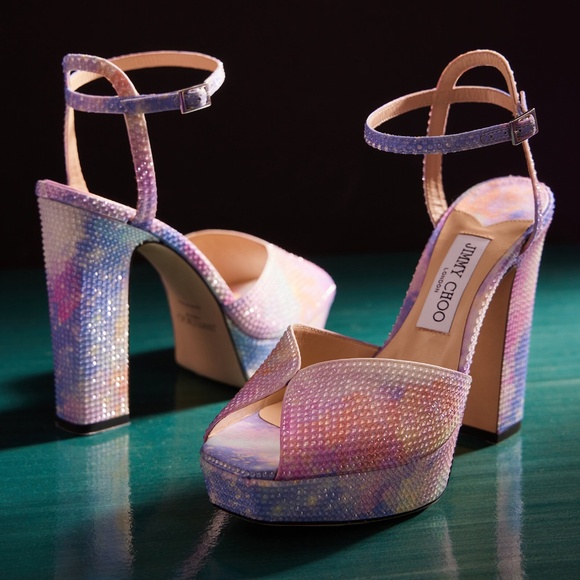 Jimmy Choo *RareNWT Exclusive Sacaria Crystal-Embellished Satin Platform Sandals - Picture 1 of 8